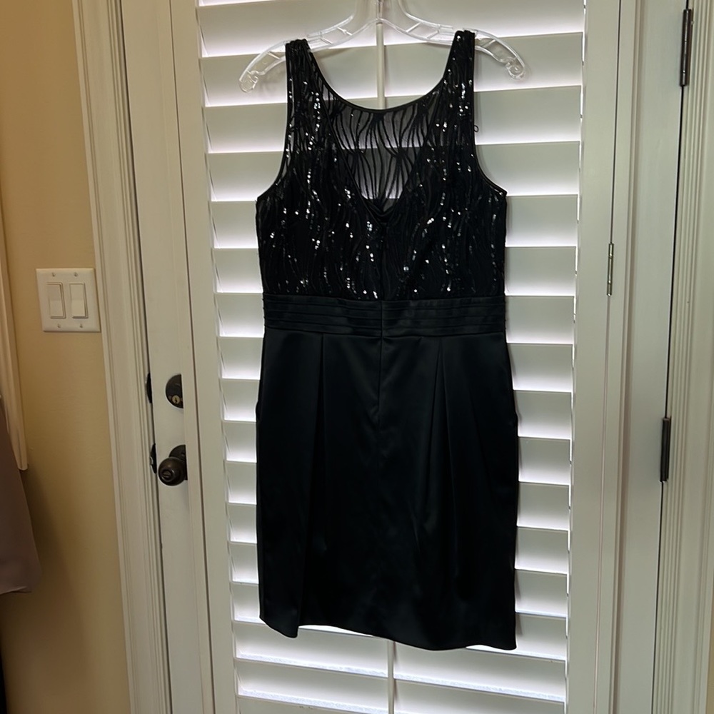 Classic little black dress by Aidan Mattox - sequined top with satin skirt.